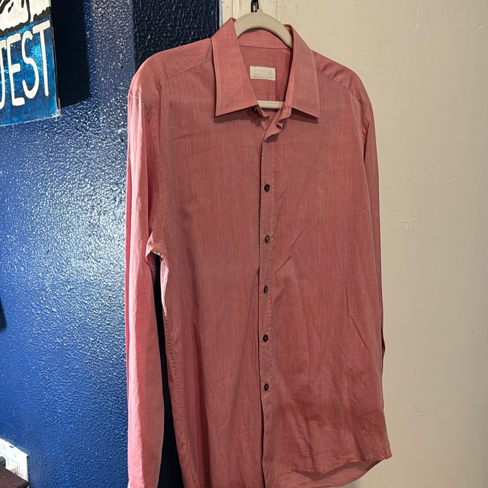 Pink silky Prada button down shirt size men’s large